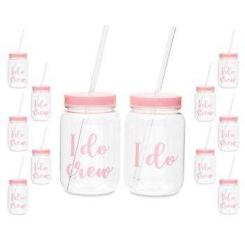 Blue Panda 12 Pack "I Do Crew" Bachelorette Party Cups with Lids, Pink Bridal Shower Mason Jar Gifts (18 oz)
