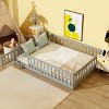 Full Size Wooden Floor Toddlers Bed with Fence and Door, Rubber Wood Montessori Platform Bed for Kids Room-Baofuwish - 3 of 4