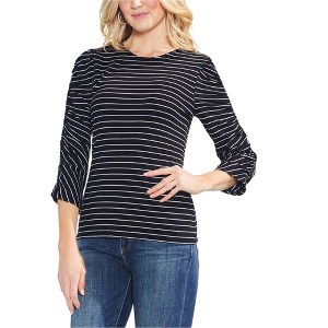 Vince Camuto Womens Ruched Sleeve Pullover Blouse, Black, X-Small - 1 of 1