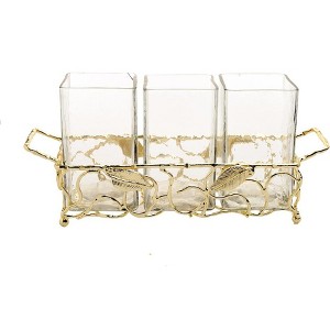 Classic Touch Gold Leaf Cutlery Holder with Hammered Glass Inserts - 1 of 3