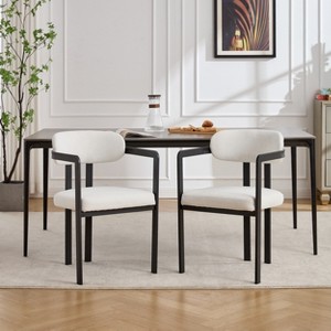 Grungis Boucle Kitchen Chair Set of 2,Upholstered Dining Chairs with Curved Backrest and Black Metal Legs for Dining Room,Kitchen - 1 of 4