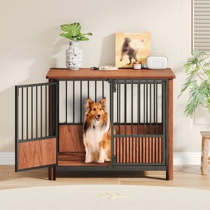 31.5'' Dog Crate Furniture, Chew-Resistant Indoor Dog Kennel, Wood Decorative Dog Cage End Table for Small/Medium Dogs - 1 of 4