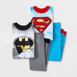 Toddler Boys' 4pc DC Comics Batman & Superman Cosplay Snug Fit Pajama Set - Gray/Blue