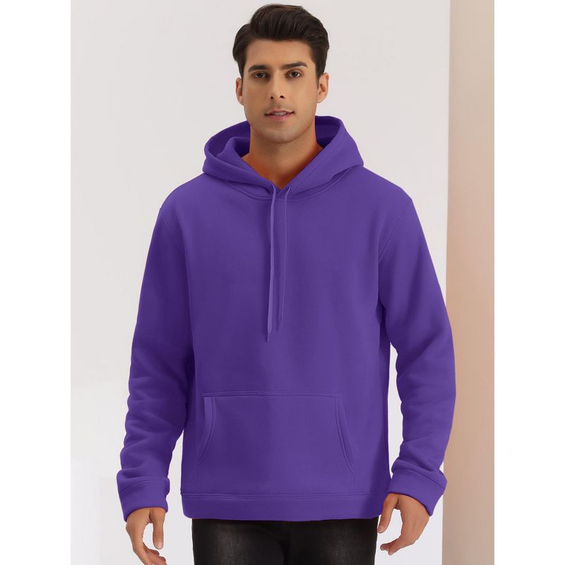 Lars Amadeus Men's Plush Lined Pullover Solid Long Sleeves Hooded Sweatshirts with Pocket, 2 of 7