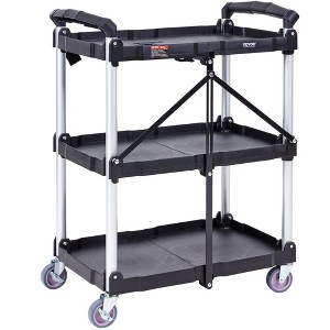 NAYSAYE Utility Cart Foldable 3 Shelf 165LBS Heavy Duty Plastic Rolling Dolly with Lockable Wheels for Garage Office and Warehouse - 1 of 4