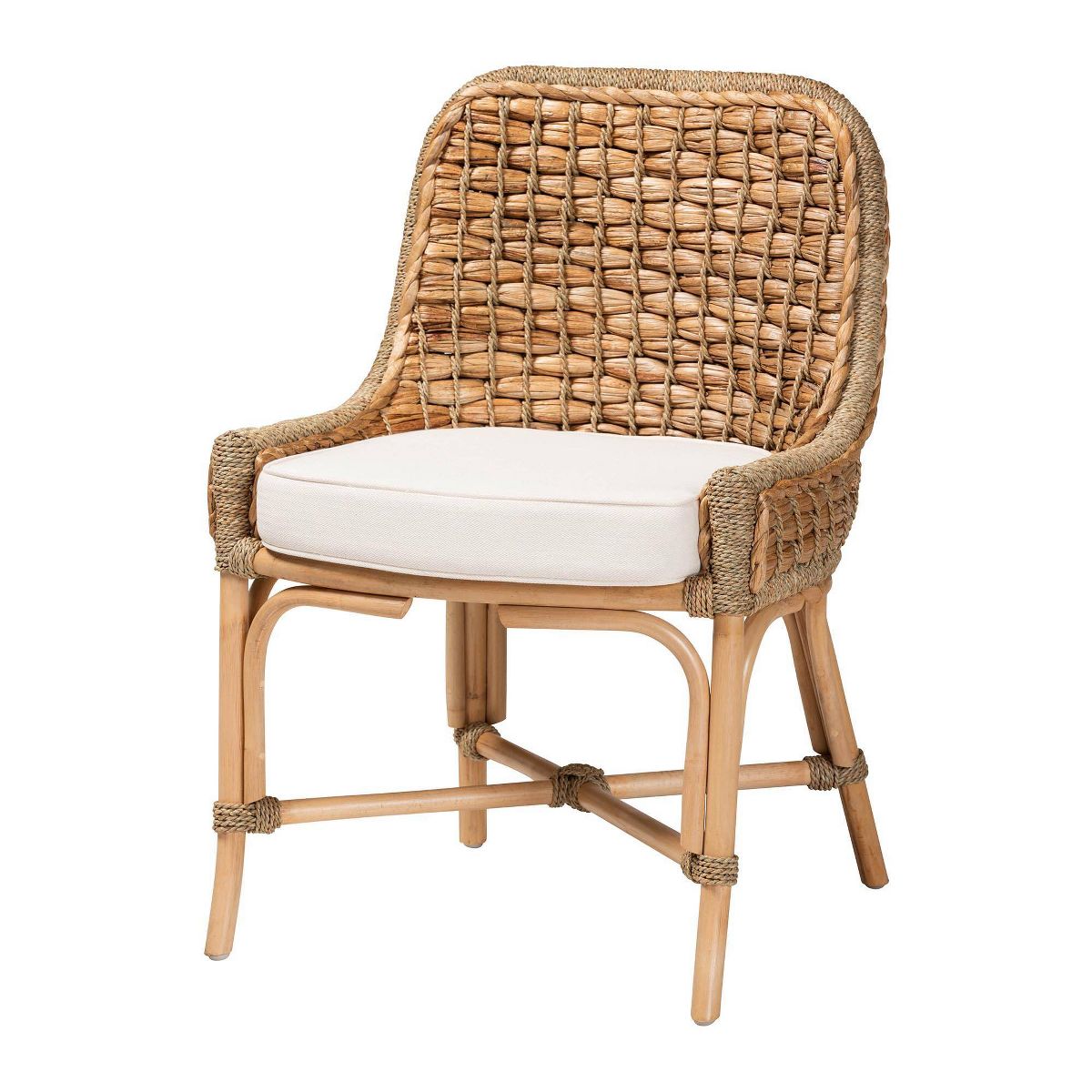 Kyle Woven Rattan Dining Side Chair with Cushion White/Natural - bali & pari - thumbnail 2