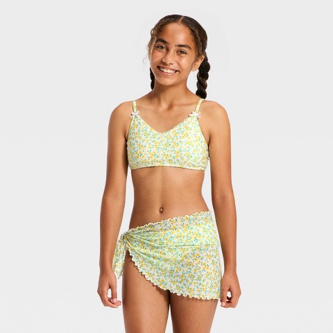 Детские купальники Art Class Girls' 3pc Rosie Blooms Bikini Set - art class™ Yellow L