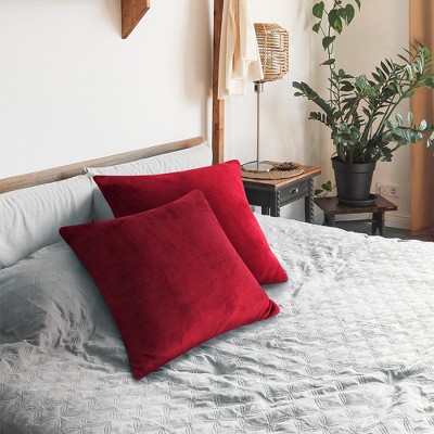 Wine Red Velvet Euro Throw Pillow Covers Set of 2