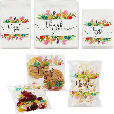  Sparkle and Bash 300 Pack Floral Thank You Goodie Bags for Cookies Gifts Holiday Treats, 3 Sizes 