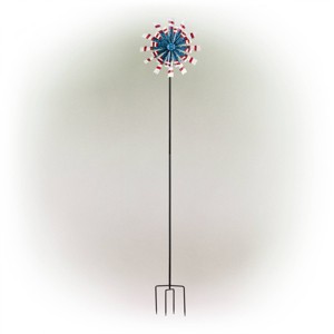75" Iron Patriotic Dual Kinetic Wind Spinner Garden Stake Red/Blue/White - Alpine Corporation: Freestanding Outdoor Decor - 1 of 4