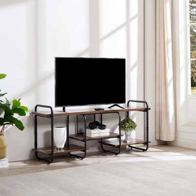 VECELO TV Stand, Entertainment Center, Media Console Table with Adjustable Storage Shelves