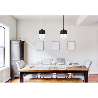 Black Matte Pendant Light with Clear Glass Shade