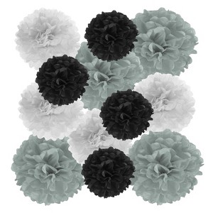 Unique Bargains Wedding Shower Bridal Party Decoration 3 Size Paper Pom Poms Flower Ball 15 Pcs - 1 of 4