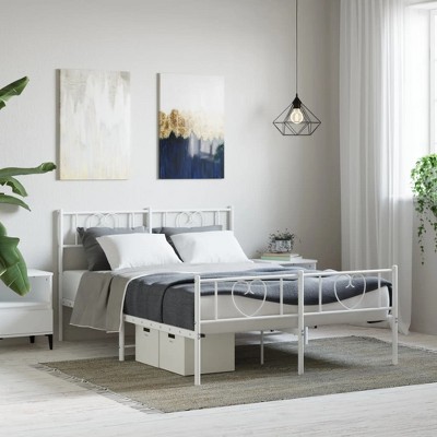 vidaXL Metal Bed Frame with Headboard and Footboard White 59.1 in.x78.7 in.