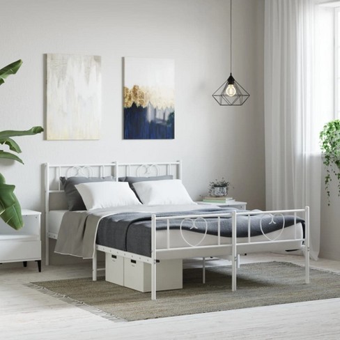 vidaXL Metal Bed Frame with Headboard and Footboard White 59.1 in.x78.7 in. - image 1 of 4