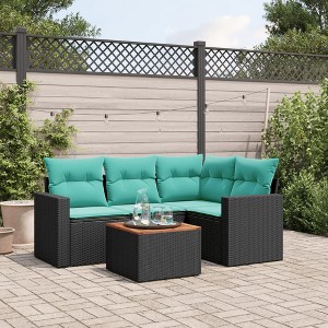 5 Piece Patio Sofa Set with Cushions Poly Rattan vidaXL - 1 of 3