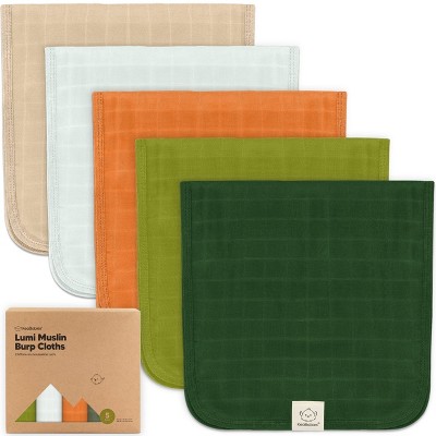 5pk Lumi Muslin Burp Cloths for Baby Boys, Girls, Organic Baby Burp Cloths, Burping Cloths for Babies