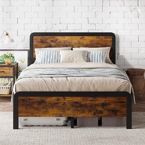 Coucheta 14" Platform Bed Frame, Rustic Wood Headboard & Footboard, No Box Spring (Size: Queen) - 1 of 4