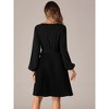 Allegra K Women's Pleated Tie Waist V Neck Long Sleeve A-Line Mini Dress - 3 of 4
