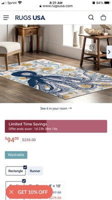 Nuloom Patricia Machine Washable Octopus Area Rug - Blue 4' X 6