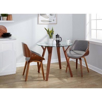 Folia Round Walnut and Glass Dining Set with Gray Chairs