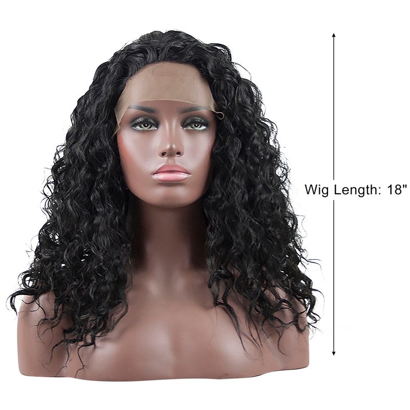 Unique Bargains Lace Front Wigs Heat Resistant Long Water Wave for Girl Daily Use Synthetic Fibre Black 18", 2 of 6