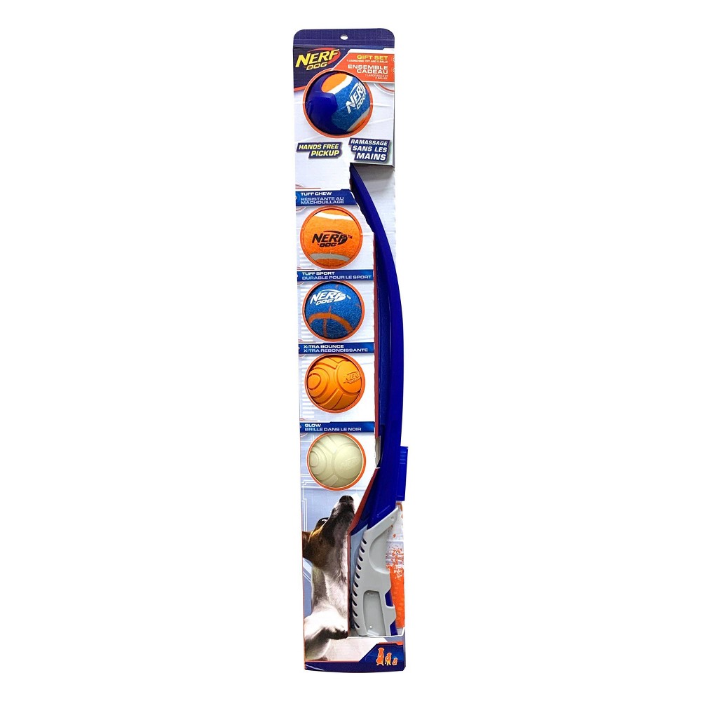 NERF Air Strike Thrower with 5 Balls Dog Toy - 25"