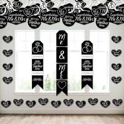 Big Dot of Happiness Mr. and Mrs. - Wall and Door Hanging Decor - Black and White Wedding or Bridal Shower Room Decoration Kit