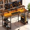 55.1" Rustic Computer Desk with LED Strip and Monitor Riser, Workstation with Power Outlets for Gaming Setup or Study Room -3irtyhousy - 2 of 4
