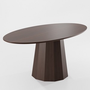 Lirago Brown Elliptical Dining Table 67x33.5x31 Inch Seats 6 with Tapered Pedestal Base - 1 of 4