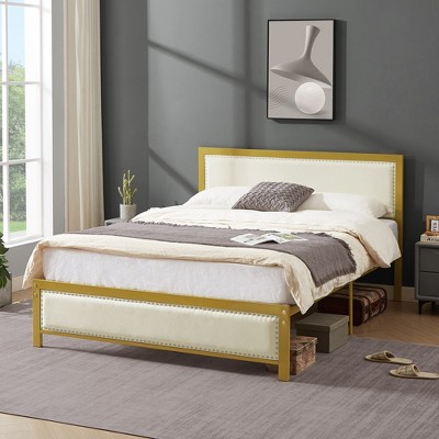 VECELO Upholstered Linen Bed Frame with Headboard and Footboard, Heavy-Duty Platform, Strong Metal Slats, No Box Spring Required, Easy Assembly