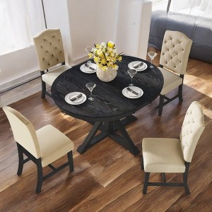 5-Piece Retro Extendable Dining Table Set with 4 Upholstered Chairs aâ‚?Rubber Wood for Dining Room and Kitchen - 1 of 4