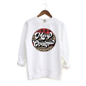 Simply Sage Market Women's Garment Dyed Graphic Sweatshirt Buffalo Plaid Leopard Merry Christmas - 1 of 2