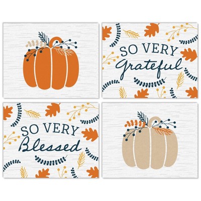 Big Dot of Happiness Happy Thanksgiving - Unframed Fall Harvest Pumpkin Linen Paper Wall Art - Set of 4 - Artisms - 11 x 14 inches