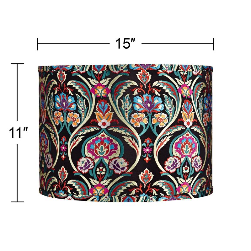 Springcrest Multi-Color Embroidered Medium Drum Lamp Shade 15" Top x 15" Bottom x 11" High (Spider) Replacement with Harp and Finial, 5 of 8