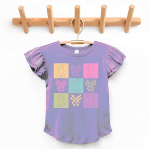 Simply Sage Market Checkered Bunny Outline Coquette Flutter Sleeve Tee - 1 of 4