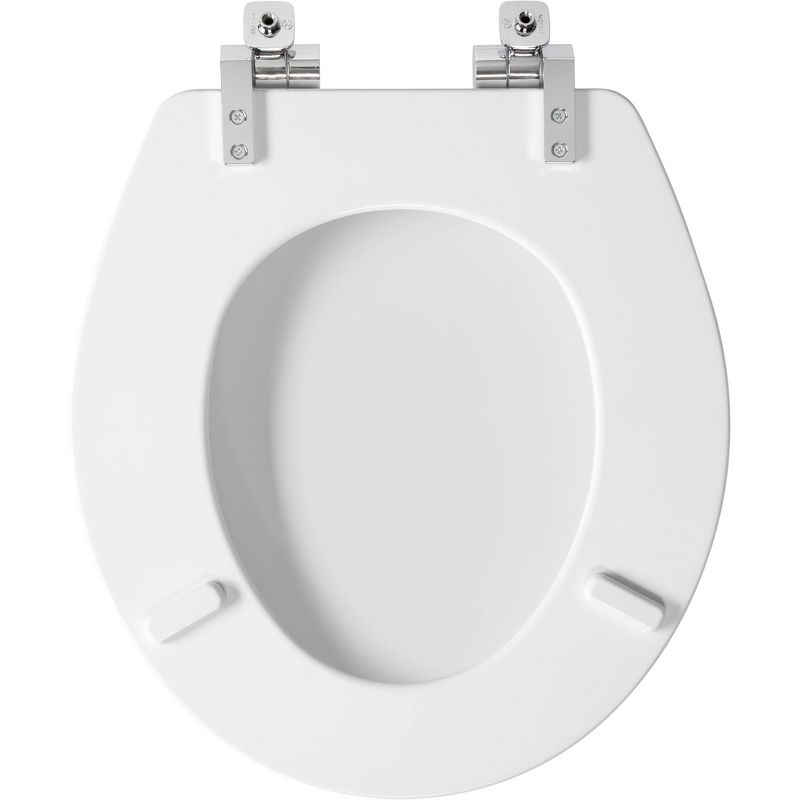 Benton Soft Close Round Enameled Wood Toilet Seat Never Loosens Chrome Metal Hinge White - Mayfair by Bemis, 5 of 9