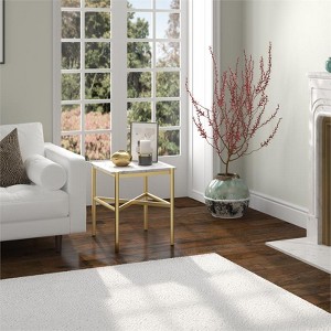Gold Side Table with Faux Marble Top - Henn&Hart - 1 of 4
