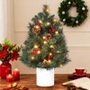 2 Ft Mini Christmas Tree with 30 Warm White Lights, Tabletop Xmas Decor with Red Berries & Pine Cones, Small Artificial Tree for Apartments, Green - 2 of 4
