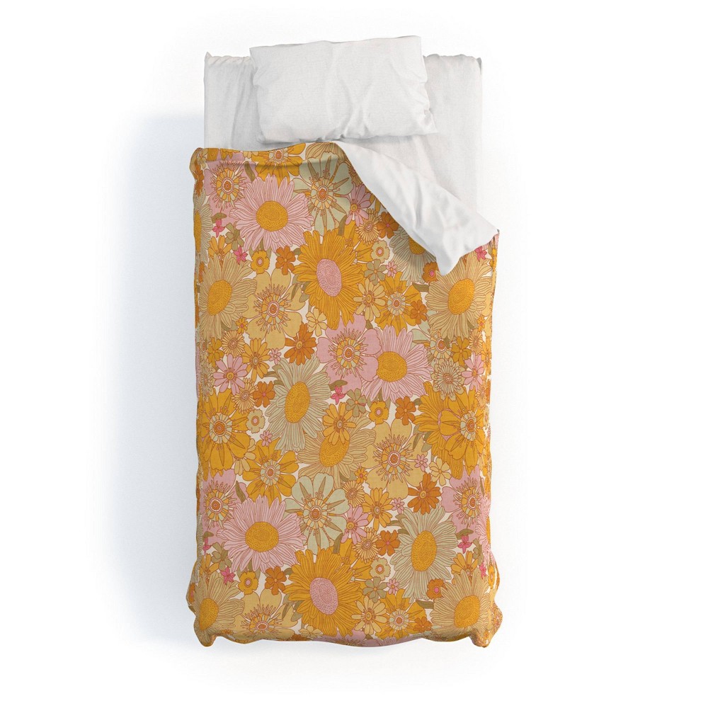 Photos - Bed Linen Deny Designs 2pc Twin/Twin Extra Long Iveta Abolina Retro Florals Duvet Cover Bedding Set Orange: Abstract Floral, Polyester