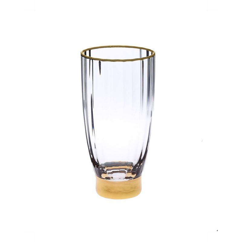 Classic Touch Set of 6 Straight Textured Water Tumblers with Gold Base and Rim -4"D, 1 of 5