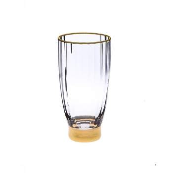 Classic Touch Set of 6 Straight Textured Water Tumblers with Gold Base and Rim -4"D