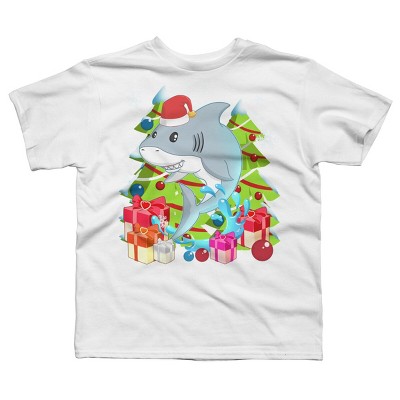 Boy's Design By Humans Funny Santa Shark Christmas T-Shirt By thebeardstudio T-Shirt