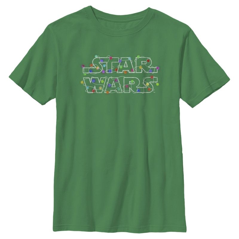 Boy's Star Wars Christmas Logo String Lights T-Shirt, 1 of 4