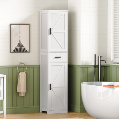 USIKEY Tall Bathroom Cabinet, Storage Cabinet with 6 Shelves & Drawer, Bathroom Storage Cabinet with Adjustable Shelves