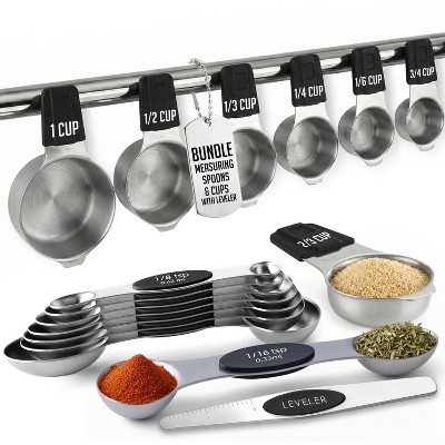 Stainless Steel Measuring Cups and Spoons Set, 16Pc Magnetic Nesting Measuring Cup and Spoon with Easy to Read Markings, Heavy duty, Dishwasher Safe