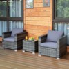Tangkula 3-Piece Patio Wicker Conversation Set Bistro Rattan Sofa Chair with Washable Cushion Gray - 4 of 4