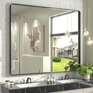 Apmir 40 in. W x 48 in. H Rectangular Aluminum Alloy Framed and Tempered Glass Wall Mirror in Matte Black - 1 of 4