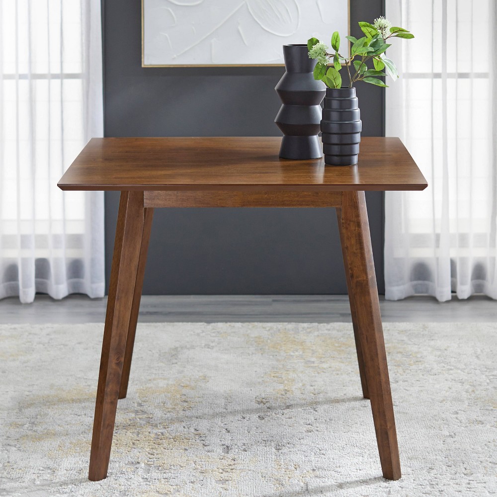 Buylateral Clybourn Mid Century Modern Square Dining Table Walnut: Mid-Century Modern, Rubberwood Legs, MDF Top