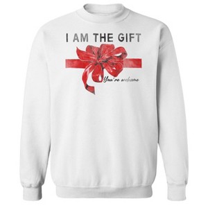 Rerun Island Men's Christmas I Am The Gift Long Sleeve Graphic Cotton Sweatshirt - 1 of 1